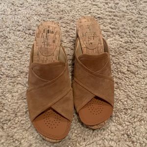 Brown open toe heeled shoes